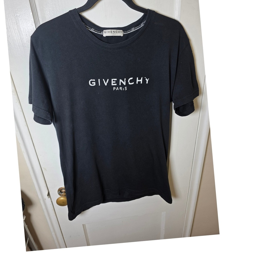 Givenchy Paris Logo T-Shirt Black Slim Fit Cotton BM70K93002 Mens Large